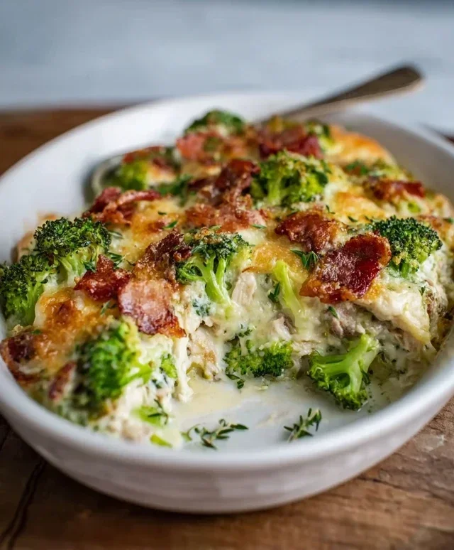 Creamy Low Carb Chicken Casserole with Broccoli and Beef Beef Bacon