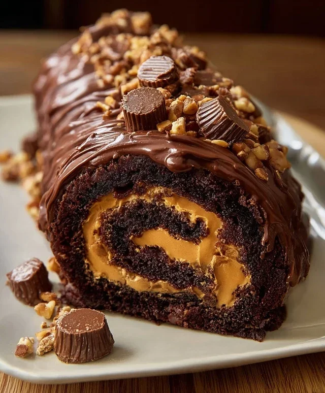 Peanut Butter Cup Chocolate Roll Cake