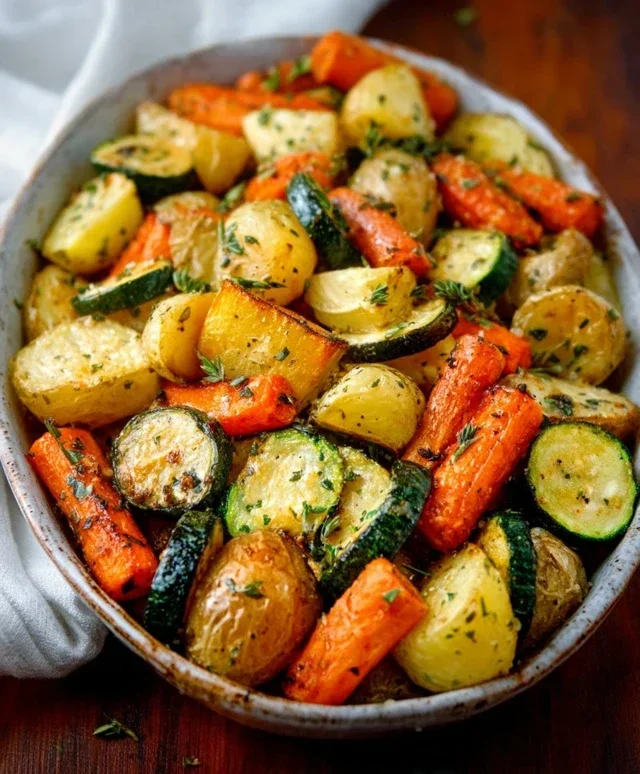 Garlic Herb Roasted Potatoes Carrots and Zucchini