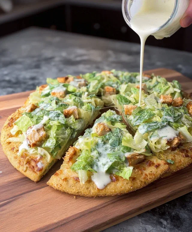 Viral Chicken Crust Caesar Salad Pizza