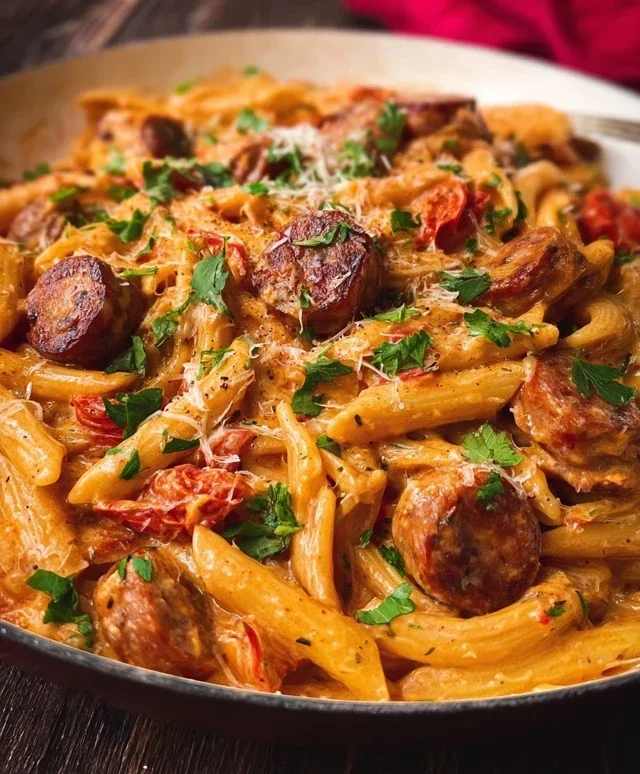 One Pot Creamy Cajun Sausage Pasta (30-Minutes)