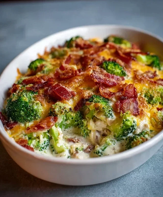 Creamy Low Carb Chicken Casserole with Broccoli and Beef Beef Bacon