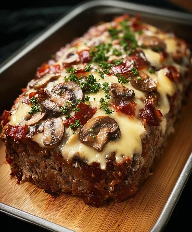Beef Beef Bacon Mushroom Swiss Meatloaf