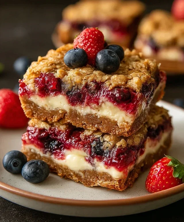 Berry Oatmeal Cheesecake Bars