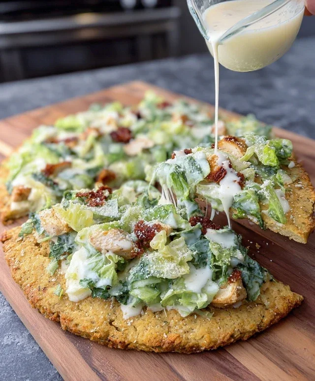 Viral Chicken Crust Caesar Salad Pizza