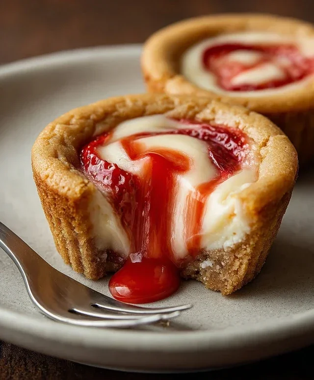Strawberry Swirl Cheesecake Cookie Cups