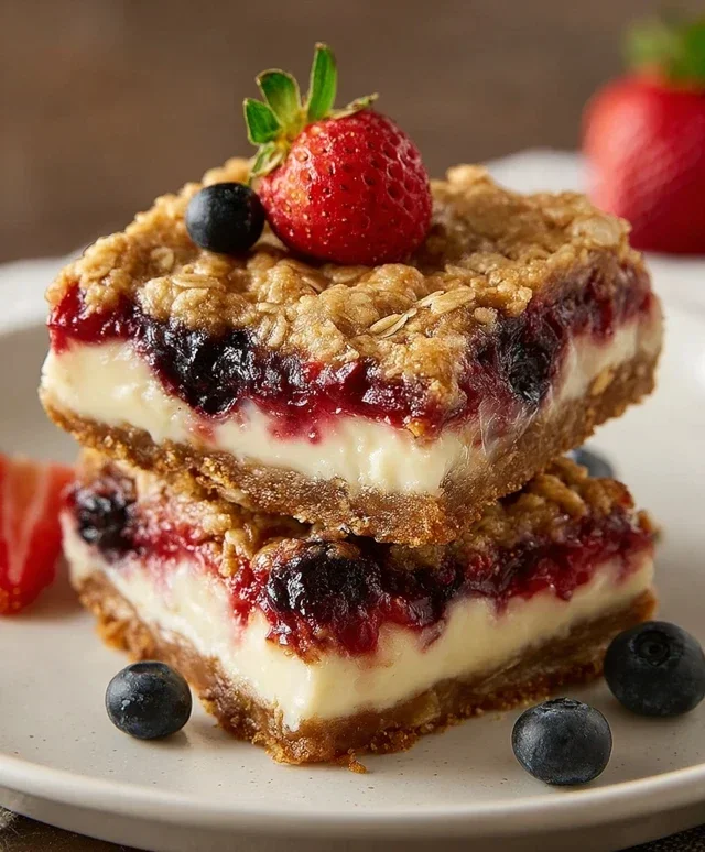 Berry Oatmeal Cheesecake Bars