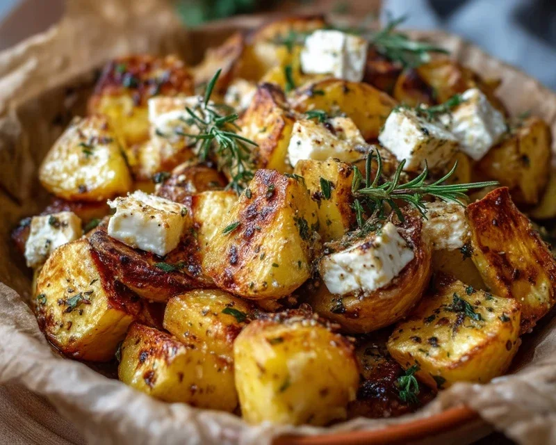 Roasted Potatoes with Baked Feta and Garlic