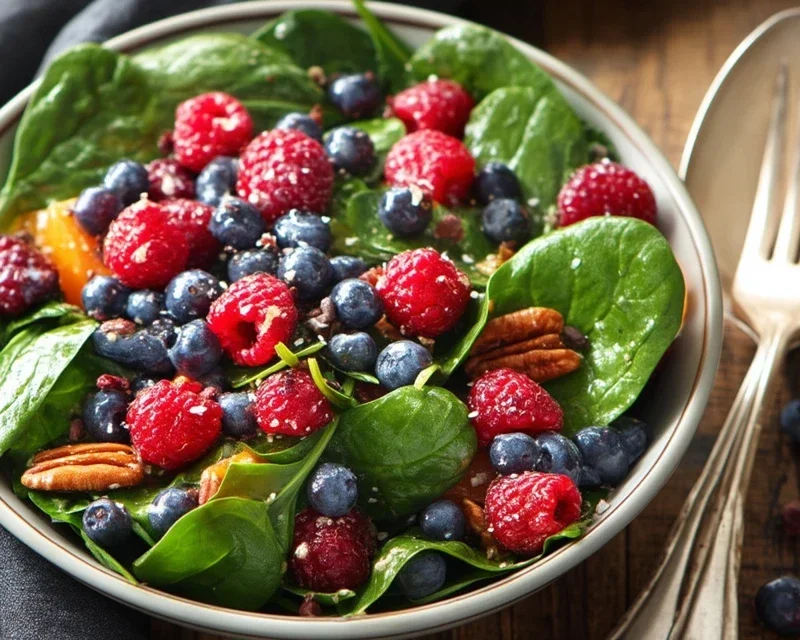 Berry Spinach Salad with Blueberries and Raspberries