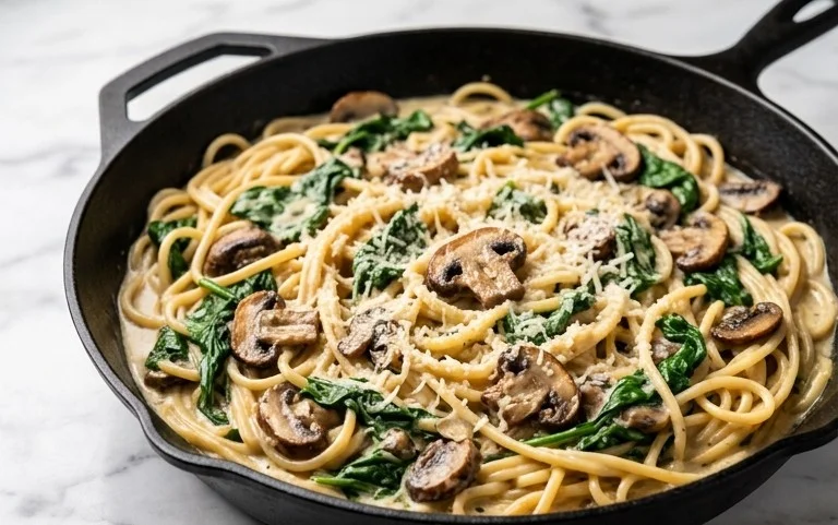 Parmesan Spinach Mushroom Pasta Skillet