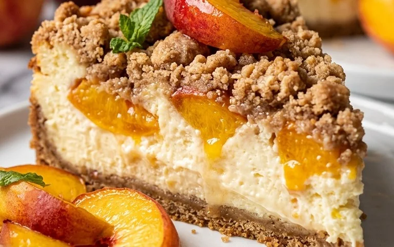Peach Cream Cheese Cake with Streusel Topping