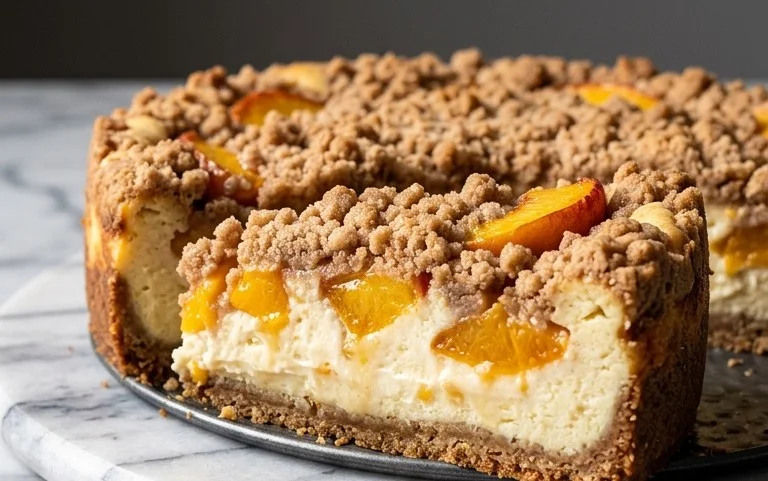 Peach Cream Cheese Cake with Streusel Topping