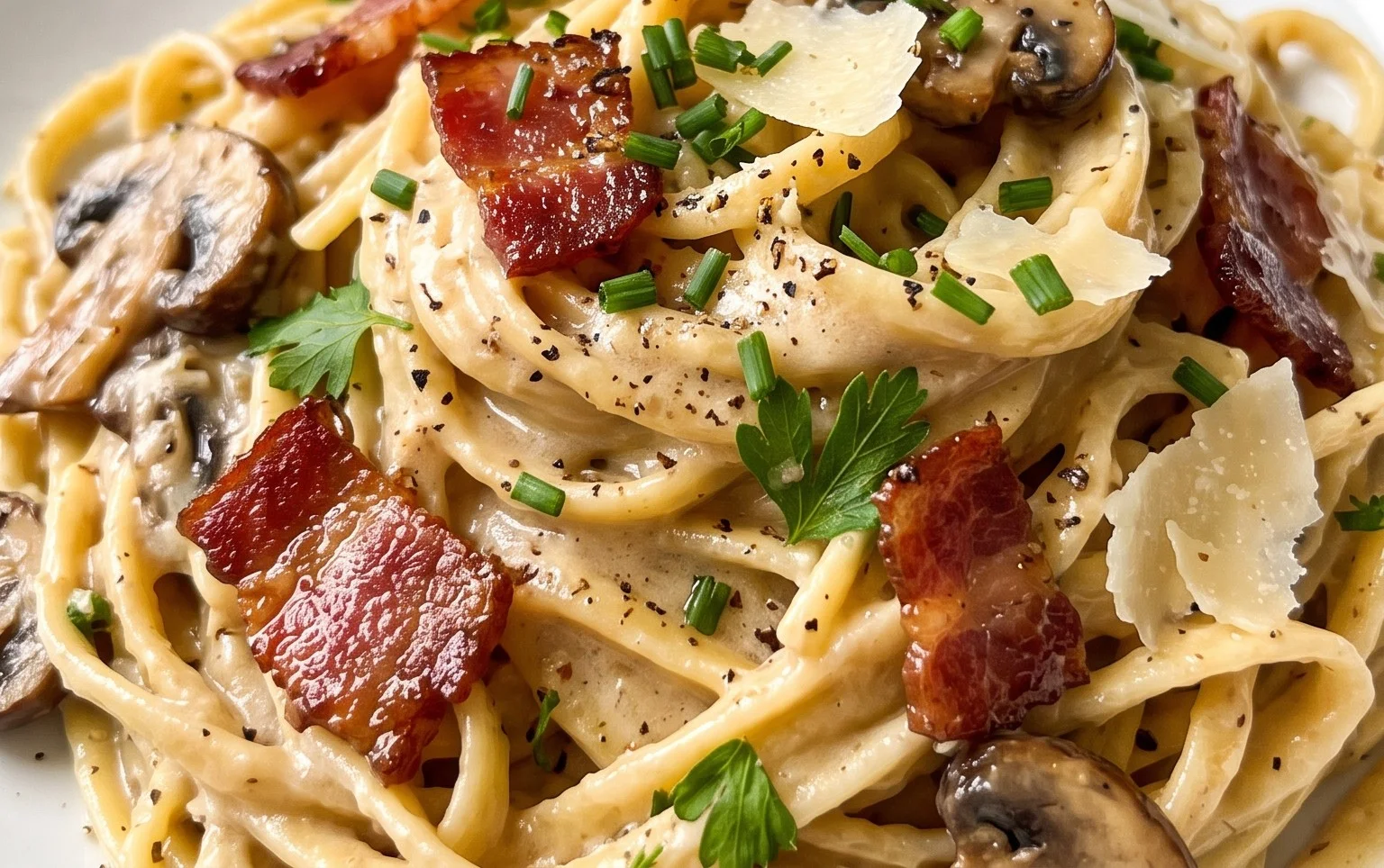 Creamy Beef Bacon and Mushroom Pasta