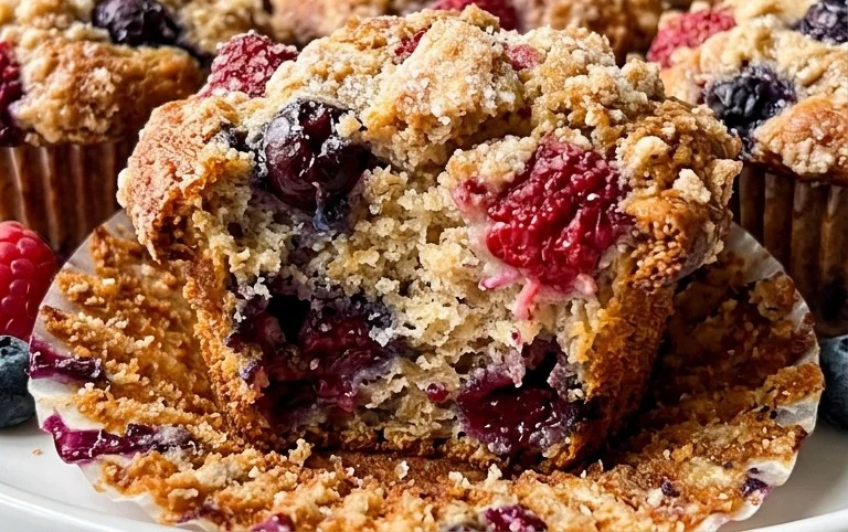 Bakery Style Mixed Berry Muffins | with Frozen Berries