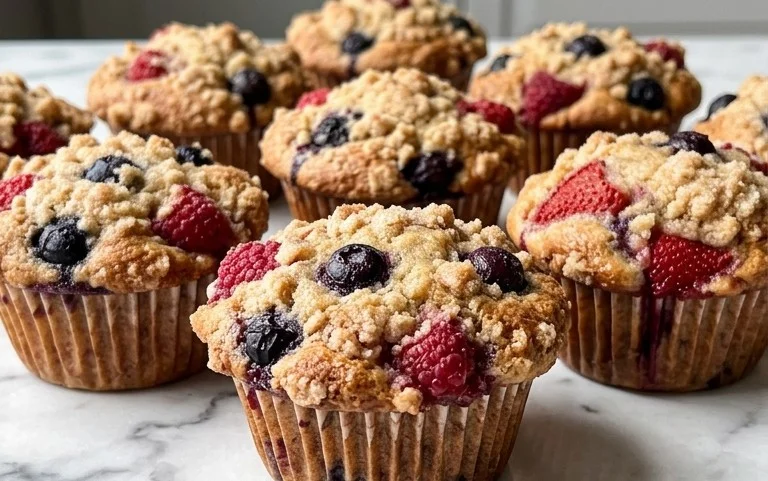 Bakery Style Mixed Berry Muffins | with Frozen Berries