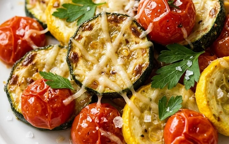 Roasted Garlic-Parmesan Zucchini, Squash and Tomatoes
